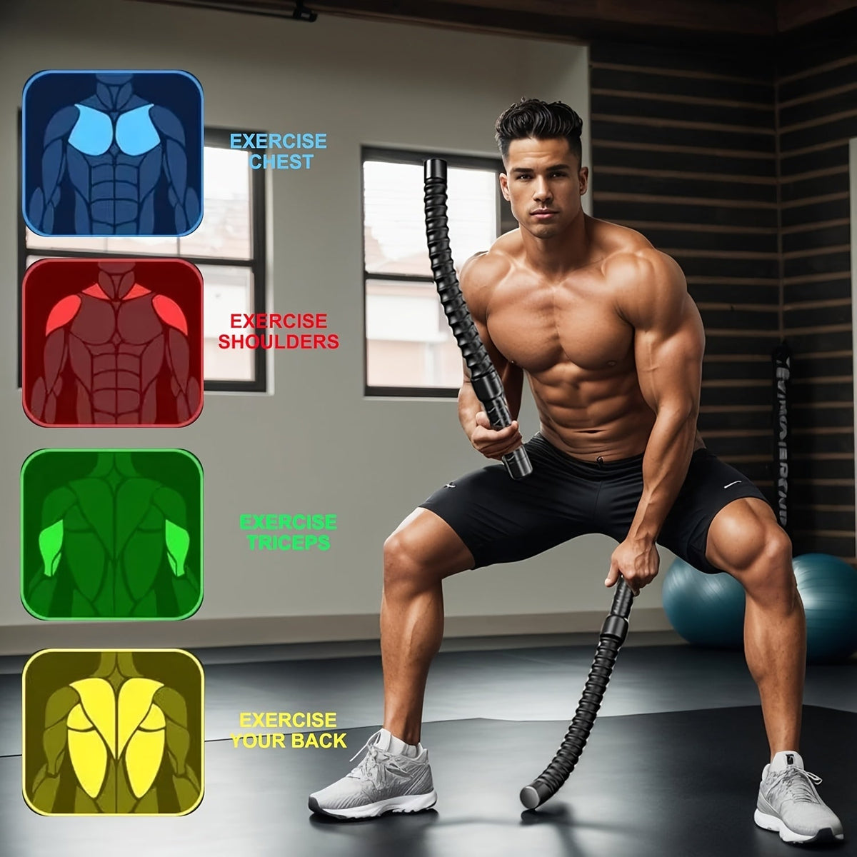 No-Anchor Cordless Battle Rope Set 2pcs – Portable HIIT Full Body Workout Combat Rope for Arm Strength & Cardio Training, Home Gym Fitness Equipment for Men & Women, Indoor Outdoor Exercise