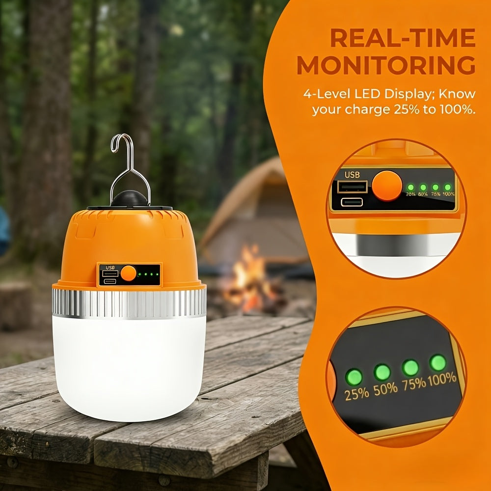 LED Camping Lantern USB Rechargeable with Built-In Power Bank, Ultra-Bright Portable Hanging Tent Light for Camping BBQ Patio Outdoor Emergency, Charges Mobile Phones, Freestanding & Hanging Design