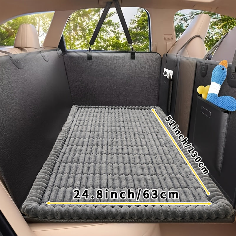 Non-Slip Car Dog Mat with Rear Extension Pad – Heavy Duty Waterproof Pet Seat Cushion Cover for Back Seat, Anti-Bite Anti-Scratch Floor Liner for SUV Sedan Truck, All Dog Sizes Small Medium Large