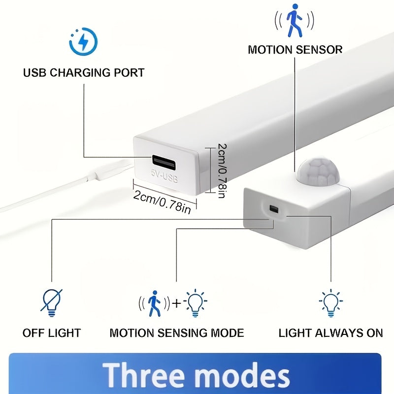 LED Motion Sensor Cabinet Lights USB Rechargeable – 3 Adjustable Modes Wireless Stick-On Night Light for Bedroom Staircase Kitchen Closet Hallway Under Cabinet Home Lighting 6 9 12pcs