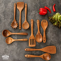 10-Piece Natural Teak Wooden Kitchen Utensils Set - Cooking Spoons, Spatulas & Shovel, Non-Stick Safe, Heat Resistant, Eco-Friendly Wood Cookware Tools for Home Kitchen