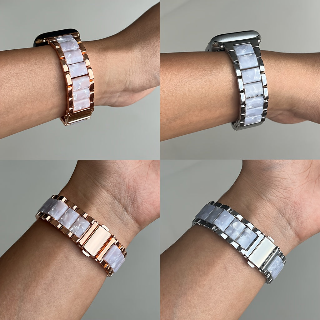 Apple Watch Band 42 44 45 46 49mm Women Stainless Steel Resin Metal Replacement Strap Starlight Rainbow for iWatch Series 11 10 9 8 7 6 5 4 3 SE Ultra Work Office Fitness Party