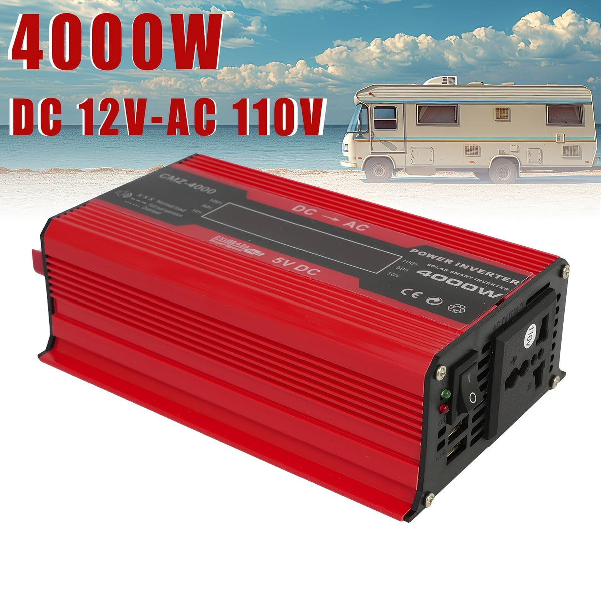 4000W Car Power Inverter DC 12V to AC 110V with LCD Display, Cooling Fan and Overload Protection - Portable 800W Rated Converter for Road Trips, Camping, Outdoors and Emergency Kits