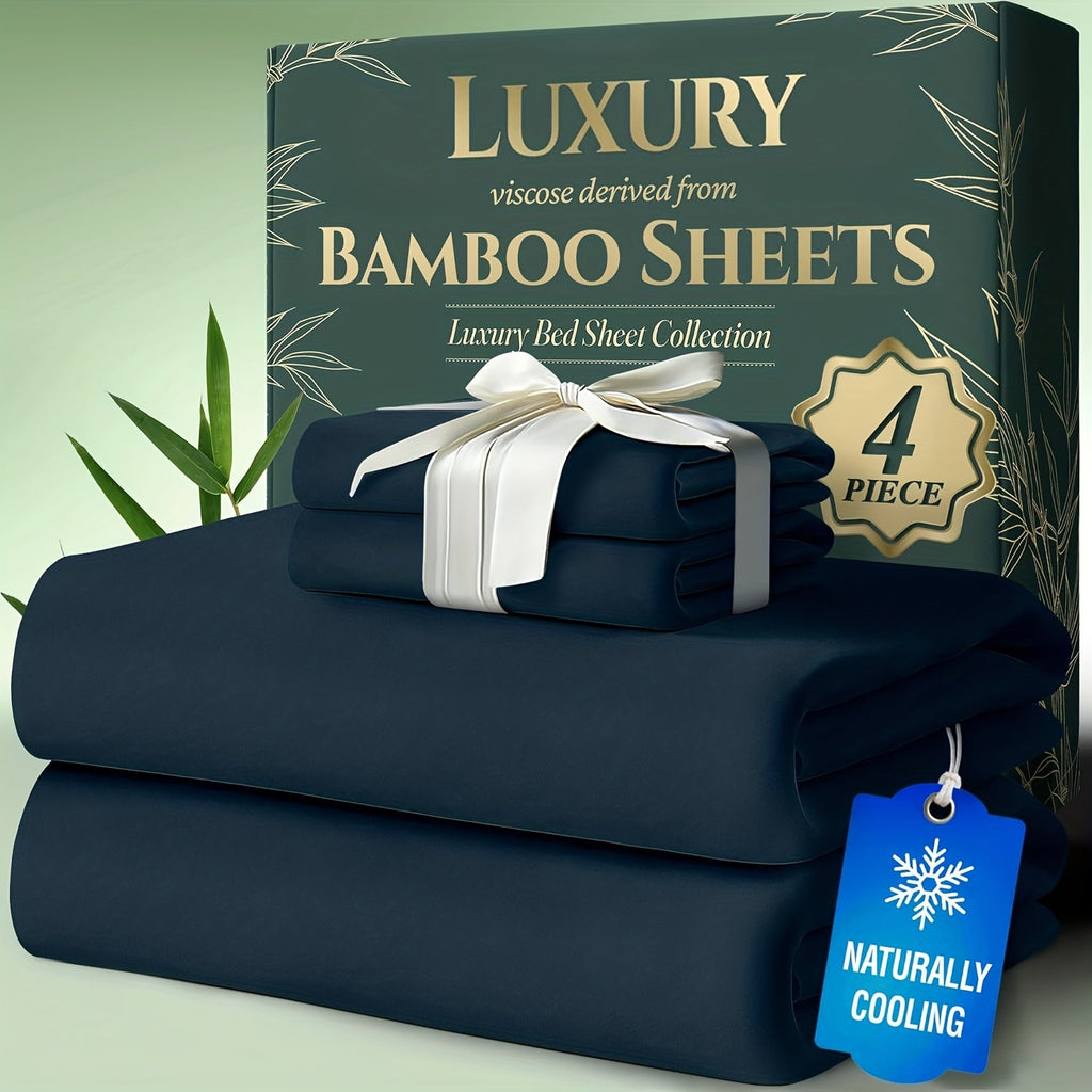 Cooling Bamboo Bed Sheet Sets – Ultra-Soft Breathable Deep Pocket Sheets for Hot Sleepers, Twin Full Queen King, 4-Piece Set with Pillowcases, Moisture-Wicking Temperature Regulating