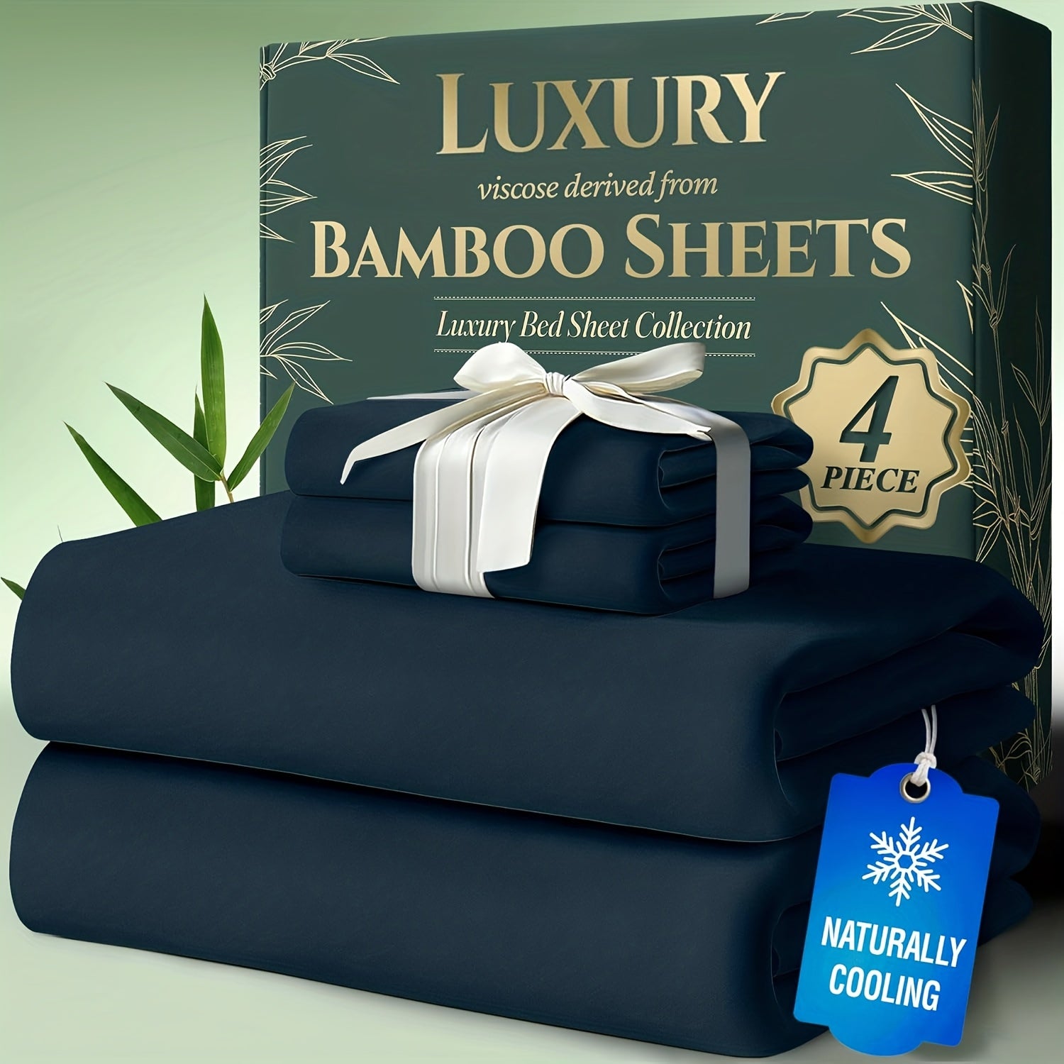 Cooling Bamboo Bed Sheet Sets – Ultra-Soft Breathable Deep Pocket Sheets for Hot Sleepers, Twin Full Queen King, 4-Piece Set with Pillowcases, Moisture-Wicking Temperature Regulating