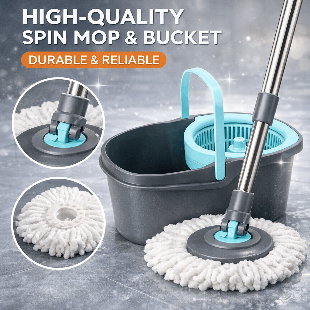 360° Spin Mop and Bucket Set with Wringer – Microfiber Mop Refills Stainless Steel Extended Handle Separate Compartment Floor Cleaning System for Hardwood Tile Laminate, Upgrade Option with 2 Refills