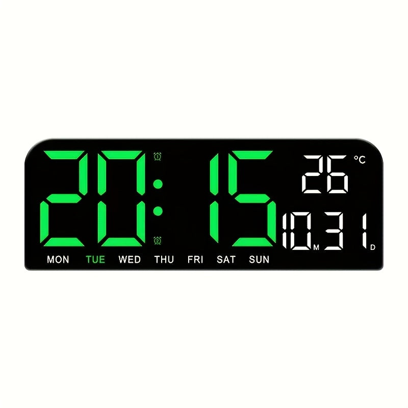 Large Screen LED Alarm Clock with Auto-Dimming Remote Control – 15 Inch Digital Clock Displays Time, Date, Week, Temperature & Humidity – Bedroom Bedside Clock for Seniors, Living Room, Office Desk
