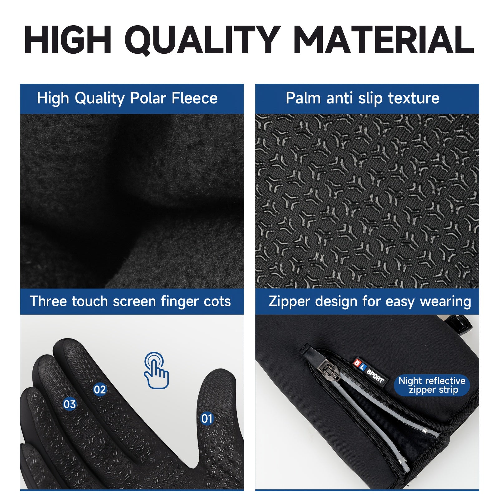 Windproof Waterproof Winter Sports Gloves with Touchscreen & Anti-Slip Grip – Warm Cycling Skiing Gloves for Men & Women, 100% Polyester, Zipper Closure, Sizes M-XL