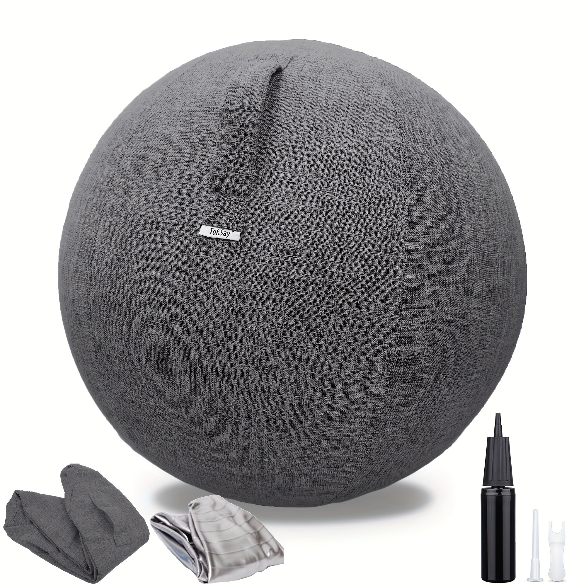 Exercise Ball Chair 65cm with Fabric Cover Anti-Burst Yoga Ball Seat for Home Office Desk Pilates Core Training Pregnancy Birthing Ball – Improves Posture & Relieves Back Pain, Grey & Black