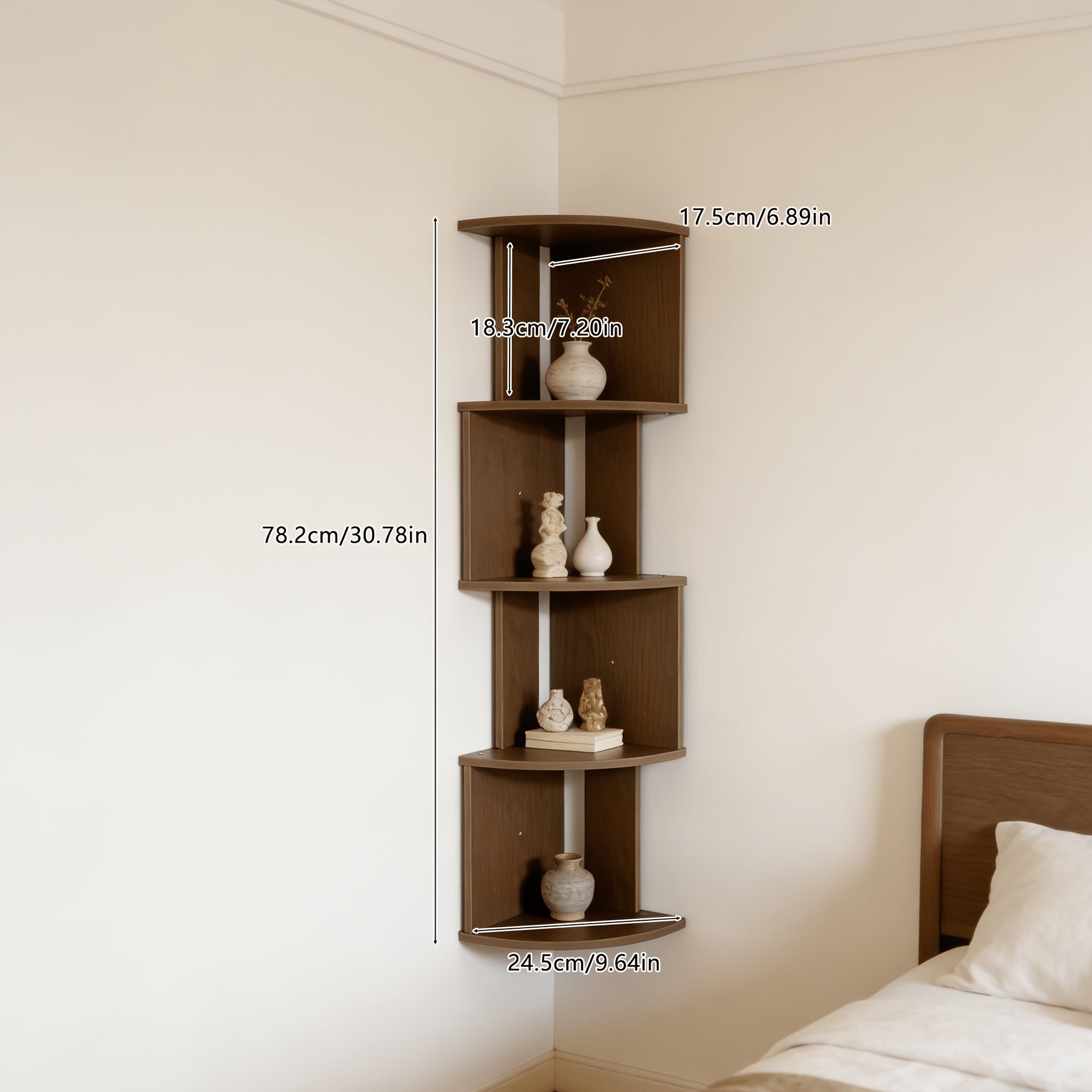 5-Tier Corner Wall Shelf Organizer – Floating Tiered Bookshelf & Storage Shelf for Living Room, Bedroom & Kitchen, Space-Saving Corner Divider, 5 Style Options
