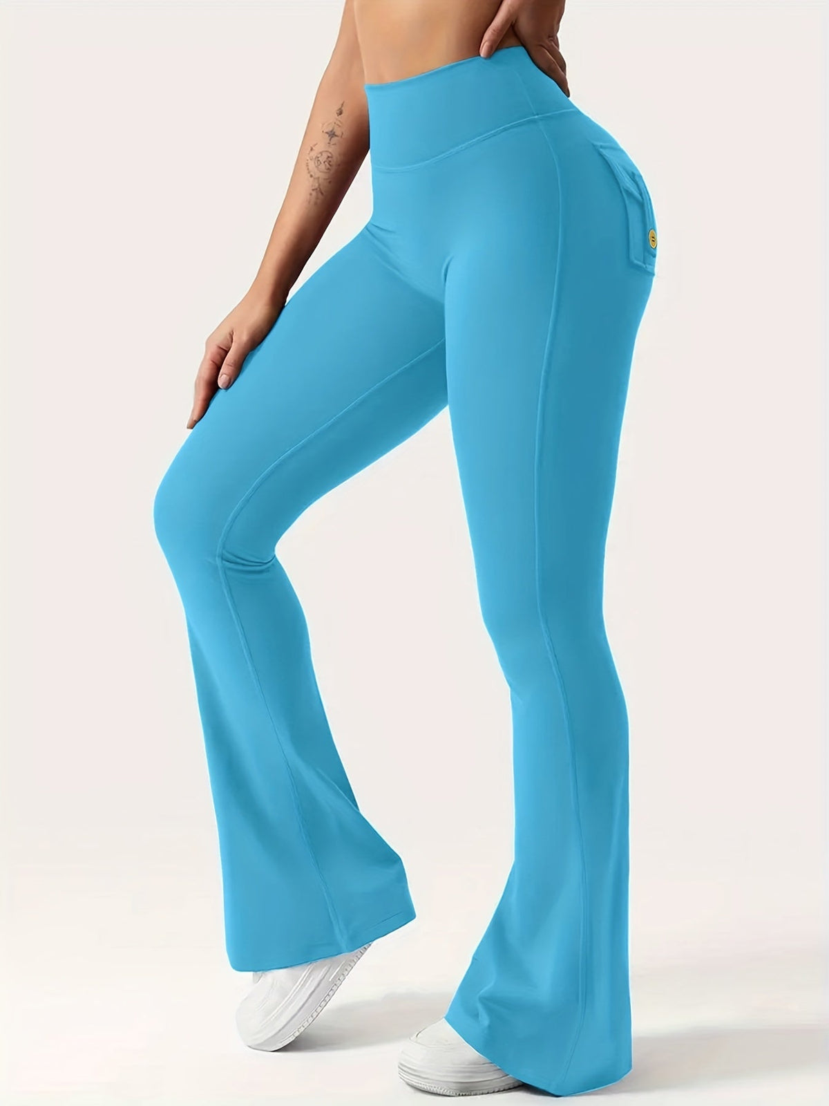 Women's 3-Piece High Waist Flare Yoga Pants Set with Belt and Pockets, Scrunch Butt Lifting Squat Proof 90% Polyester Stretchy Flared Leggings for Workout Gym Running Casual Wear