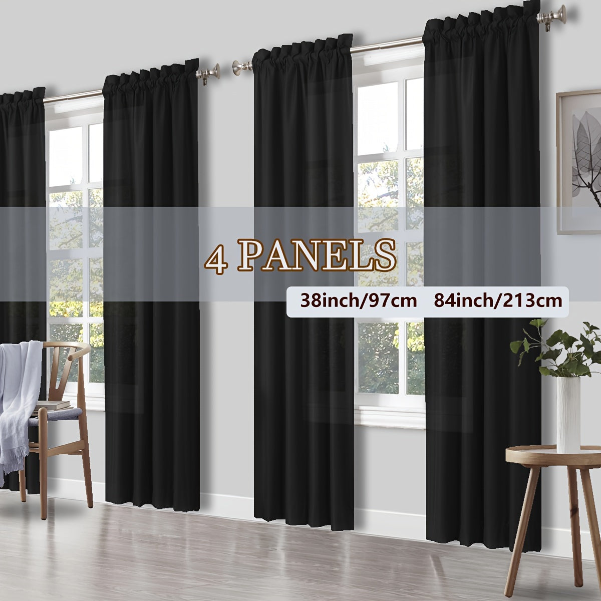 Rod Pocket Light Filtering Curtains 4 Panels – Solid Color Drapes for Living Room Bedroom Office, Easy Install, 10 Colors & 8 Sizes, Yarn-Dyed Fade Resistant Fabric, Home Window Treatment Set