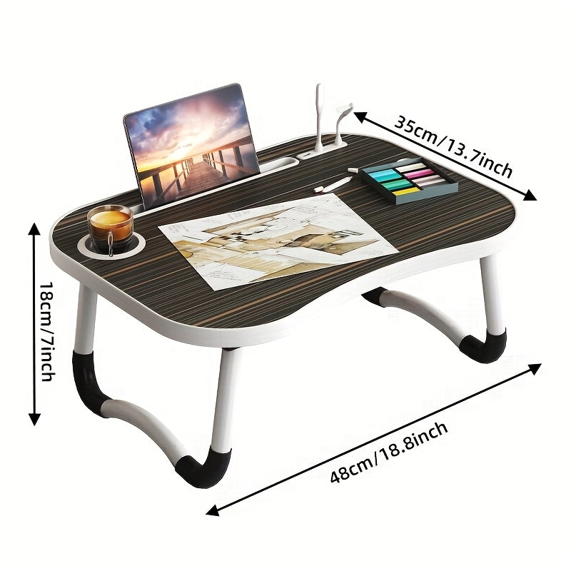 Foldable Laptop Desk Portable Bed Desk with Cup Holder Tablet Slot Fiberboard Lap Desk for Work Study Drawing Gaming Dining in Bed Sofa Floor Black and Walnut Home Office Gift