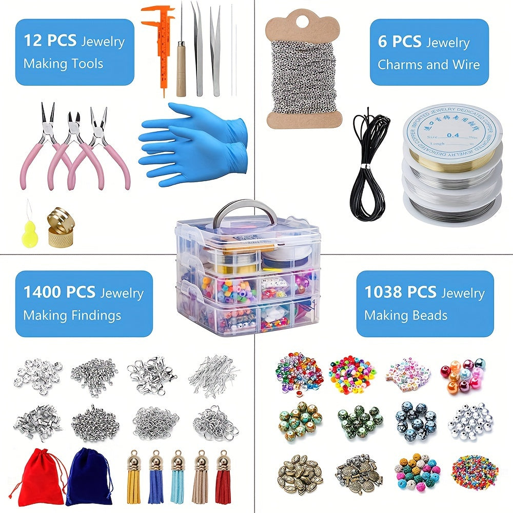 2456 Pcs Jewelry Making Kit for Beginners, DIY Bead Bracelet & Necklace Craft Set with Metal Accessories, Tassels & Tools, Stylish Handmade Jewelry Kit – Perfect Gift for Girls, Teens & Adults