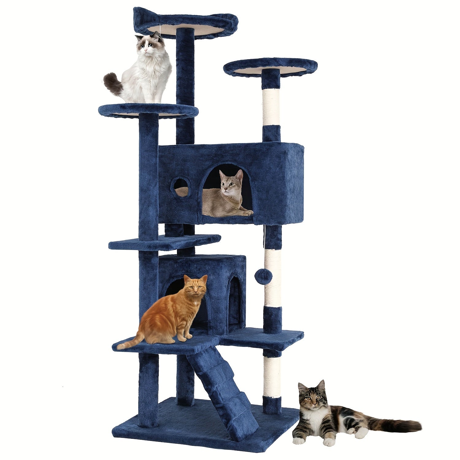 Multi-Level Cat Tree Tower with Scratching Post Perches & Plush Apartments – Space-Saving Indoor Cat Climbing Frame Activity Center, Heights 36-80 Inch, 6 Colors Beige Gray Pink