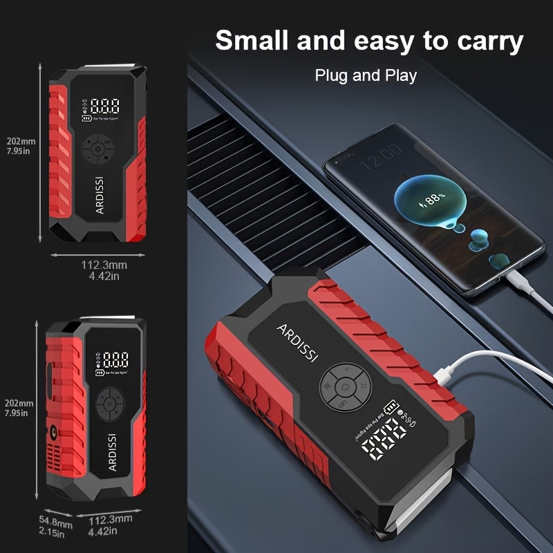 5000A Peak Portable Car Jump Starter with 150 PSI Air Inflator Pump – 10000mAh All-in-One Emergency Battery Booster, Type-C, LED Light for 12V Gas & Diesel Cars, Trucks, SUVs & Motorcycles