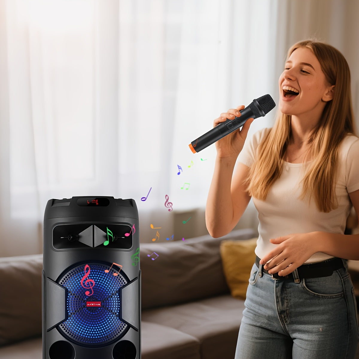 6000W Dual 8" Portable Wireless PA Speaker System – Rechargeable 1800mAh Battery, Wired Mic, Party Lights, Subwoofer, USB/AUX/FM for DJ, Outdoor & Party