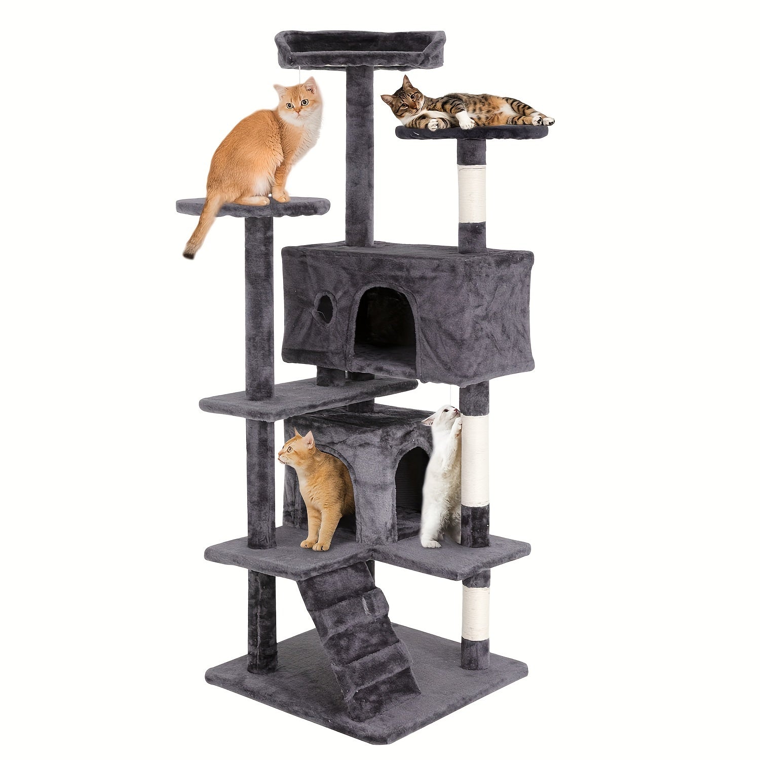 Multi-Level Cat Tree Tower with Scratching Post Perches & Plush Apartments – Space-Saving Indoor Cat Climbing Frame Activity Center, Heights 36-80 Inch, 6 Colors Beige Gray Pink
