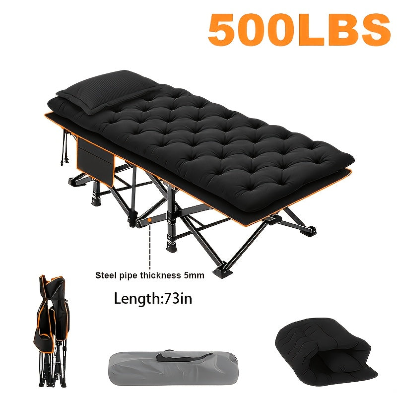 Velora Folding Camping Cot No Mattress for Adults – Double Layer Oxford Fabric, Heavy Duty 500/600/700 LBS, Portable Outdoor Bed with Carrying Case, Black & Gray