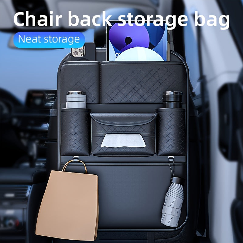 Car Seat Back Organizer PU Leather Large Capacity Multi-Pocket Backseat Storage Bag for Water Bottles Tablets Laptops – Classic Black Stylish Auto Interior Organizer for Cars SUVs Trucks