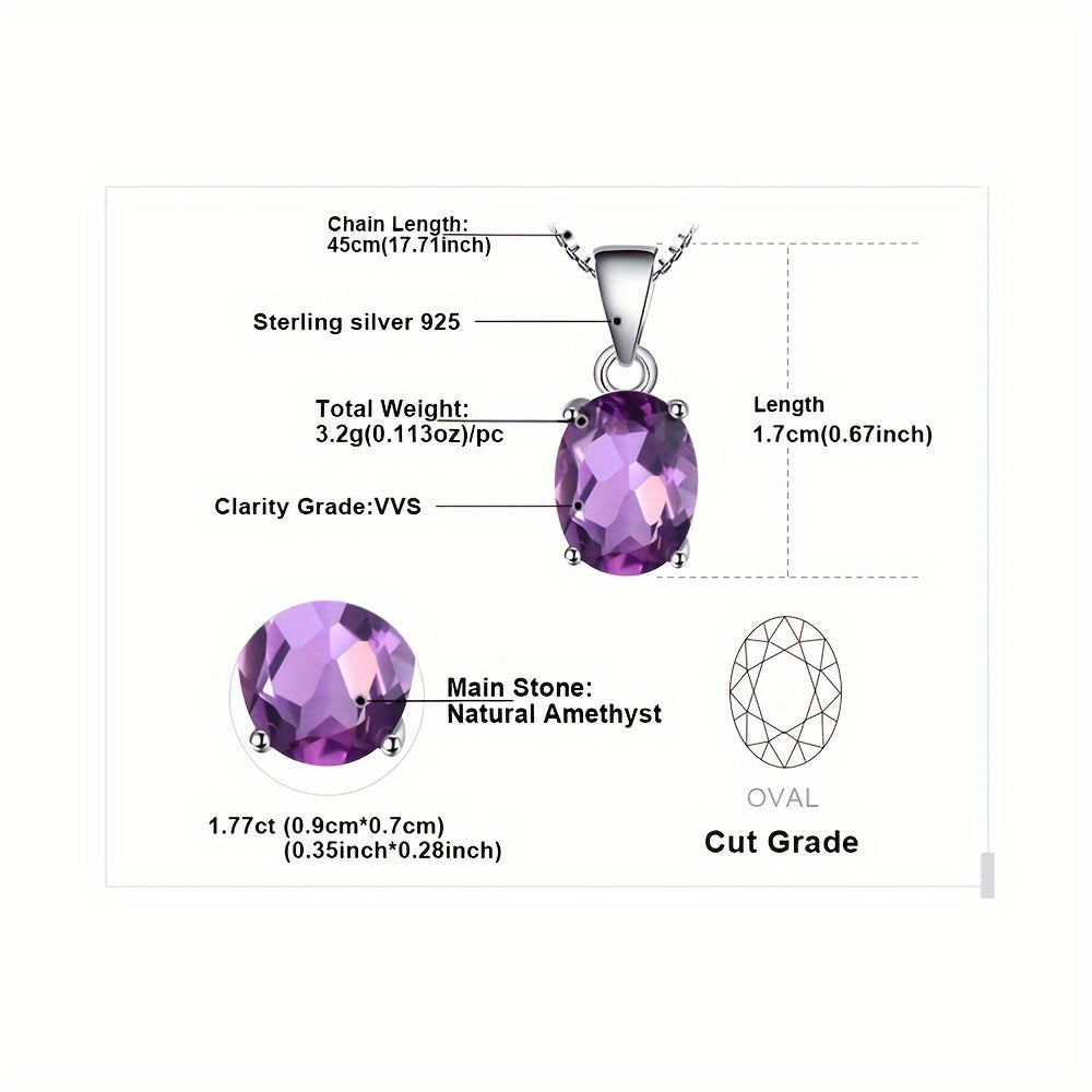 925 Sterling Silver Natural Gemstone Oval Cut Pendant Necklace for Women – Amethyst Citrine Garnet Peridot Topaz Multi-Faceted Fine Jewelry, Elegant Dating Daily Gift for Girls