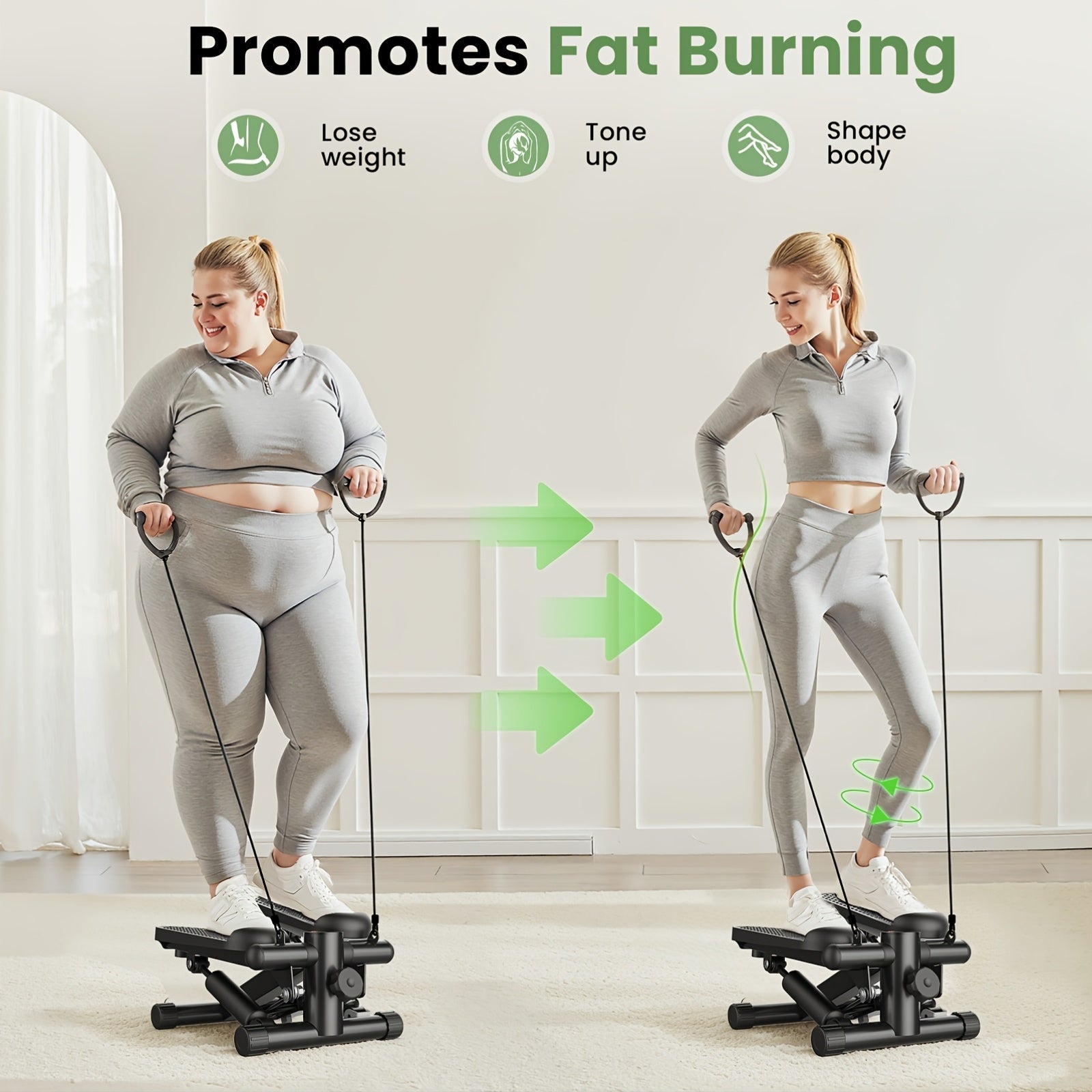 Mini Twist Stepper Machine with Resistance Bands - Portable Stair Stepper for Home Workout 300LBS Capacity Full Body Cardio Trainer for Legs Arms
