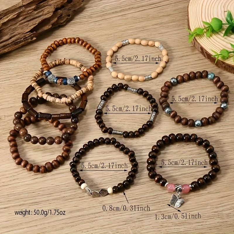 72pcs Boho Wooden Bead Bracelet Set for Women Men – Stackable Stretch Handcrafted Couples Bracelets Assortment Vintage Style Boho Jewelry Gift for Him and Her