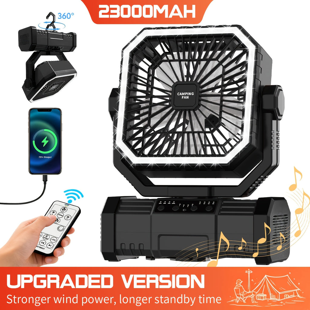 20000mAh Portable Camping Fan with Remote Control, LED Lights & 4 Speeds – Rechargeable Battery Operated Oscillating Tent Fan with 360° Rotation & Power Bank for Outdoor Camping, RV, Travel & Home Backup