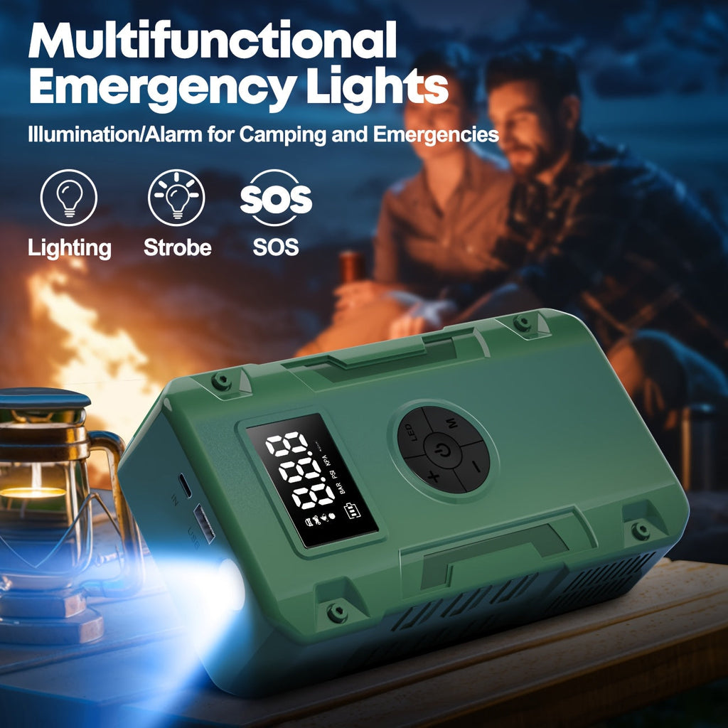10000A Car Jump Starter 7-in-1 with 150PSI Air Pump – Portable Battery Booster for Gas Up to 10L & Diesel Up to 8L, Power Bank, Vehicle Emergency Kit