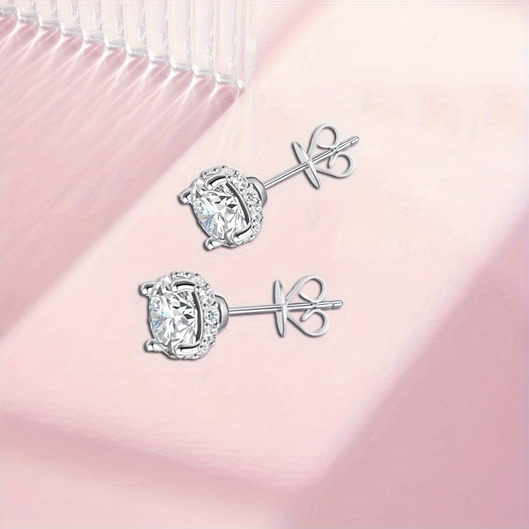 1 Carat Moissanite Solitaire Stud Earrings - 925 Sterling Silver Plated Round Brilliant Diamond Simulant Studs, Elegant Unisex Fashion Jewelry for Women & Men, Perfect Valentine's & Birthday Gift