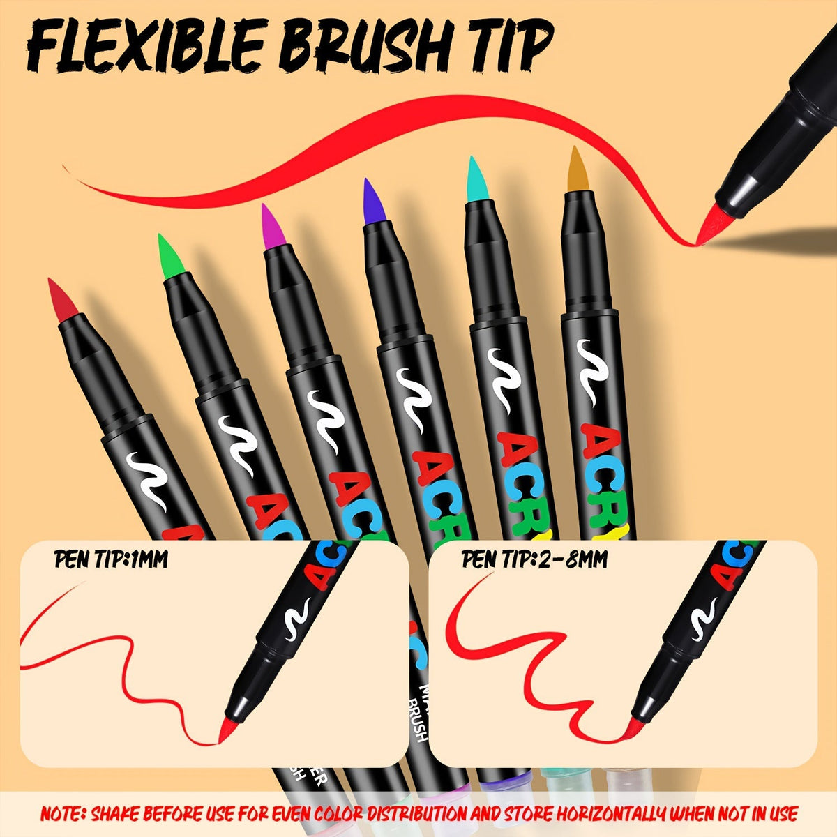 Acrylic Paint Markers 48 72 Colors Flexible Brush Tip Permanent Paint Pens Anti-Clog 1-8mm for Fabric Rock Glass Wood Canvas Ceramic Plastic Metal Art Craft School Gift