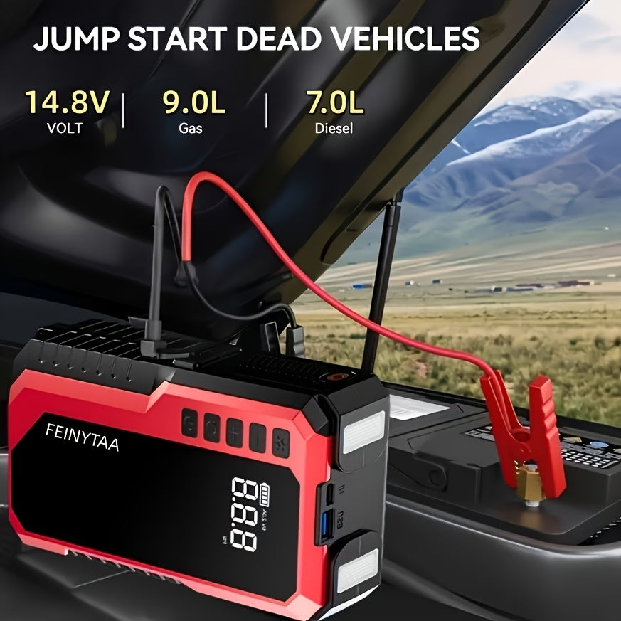 Jump Starter with Digital Tire Inflator 5000A 10000A Peak Multi-Function Car Jump Box Smart Battery Clamps LED Flashlight Power Bank Emergency Kit for Car Truck SUV RV Motorcycle – G800 G818
