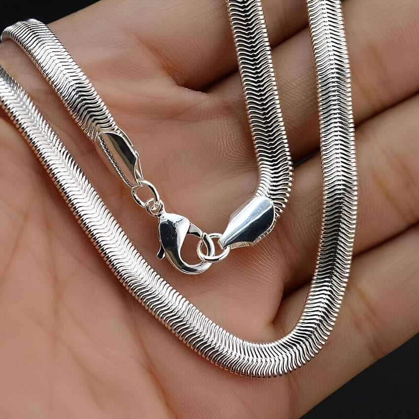 S925 Sterling Silver Flat Snake Bone Chain Necklace Unisex – Handmade Hypoallergenic Artistic Stackable Layering Necklace 18 20 22 Inch Pendant Chain Gift for Him Her Birthday Anniversary