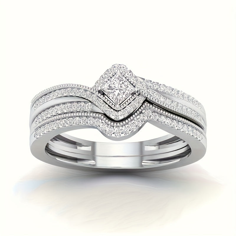 9 Piece Princess Cut Cubic Zirconia Bridal Wedding Ring Set for Women – Stackable Engagement Rings Classic Jewelry Gift for Girlfriend Wife Sizes 6-11