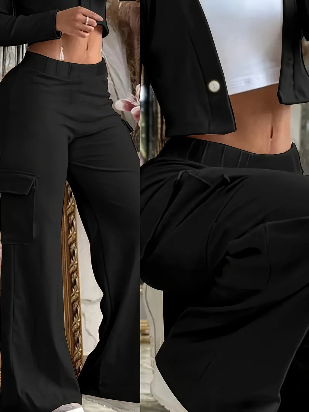 Women's Wide Leg Pants Black – High Waist Pull-On Casual Work Trousers with Pockets, Loose Fit Straight Leg Bottoms for Office, Business Casual & Everyday Wear, Sizes XS-XXL