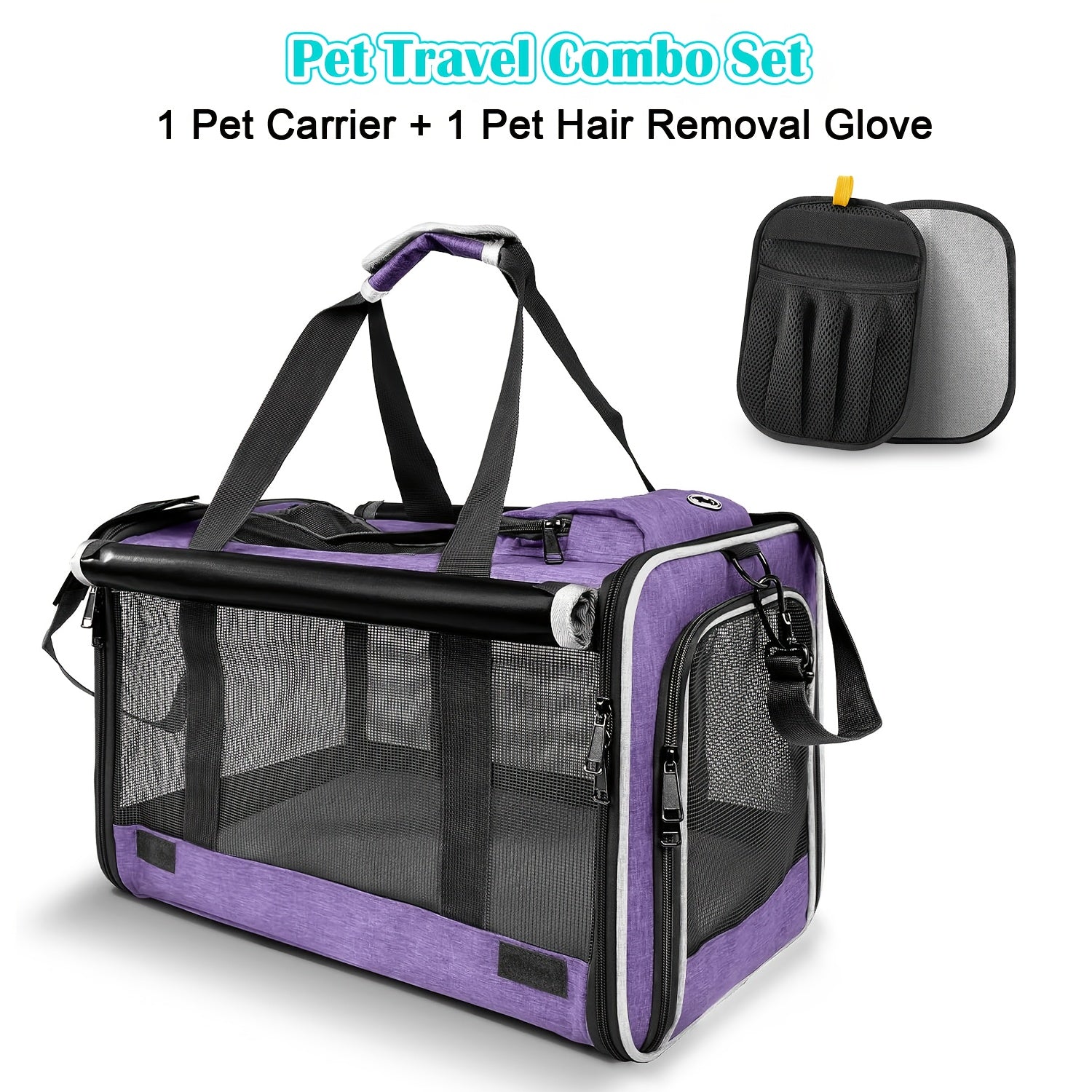Airline Approved Pet Carrier Soft Sided – Breathable Collapsible Travel Bag for Cats & Small Dogs with Accessories Bundle Collar Bowls or Pet Glove 10 Colors Pink Blue Black Gray Navy Green Orange