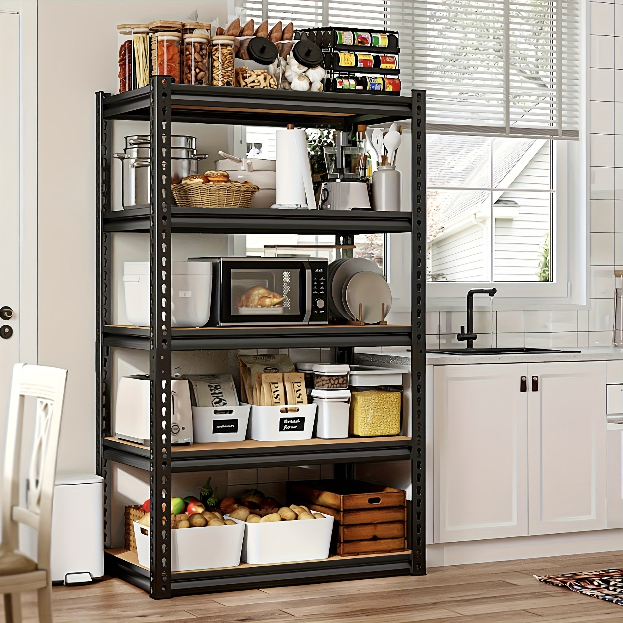 Heavy Duty 5-Tier Metal Garage Shelving Unit 2000 LBS – Adjustable Steel Storage Shelf Rack 60–72 Inch for Garage, Basement, Pantry, Kitchen & Warehouse, Tool-Free Assembly, Black