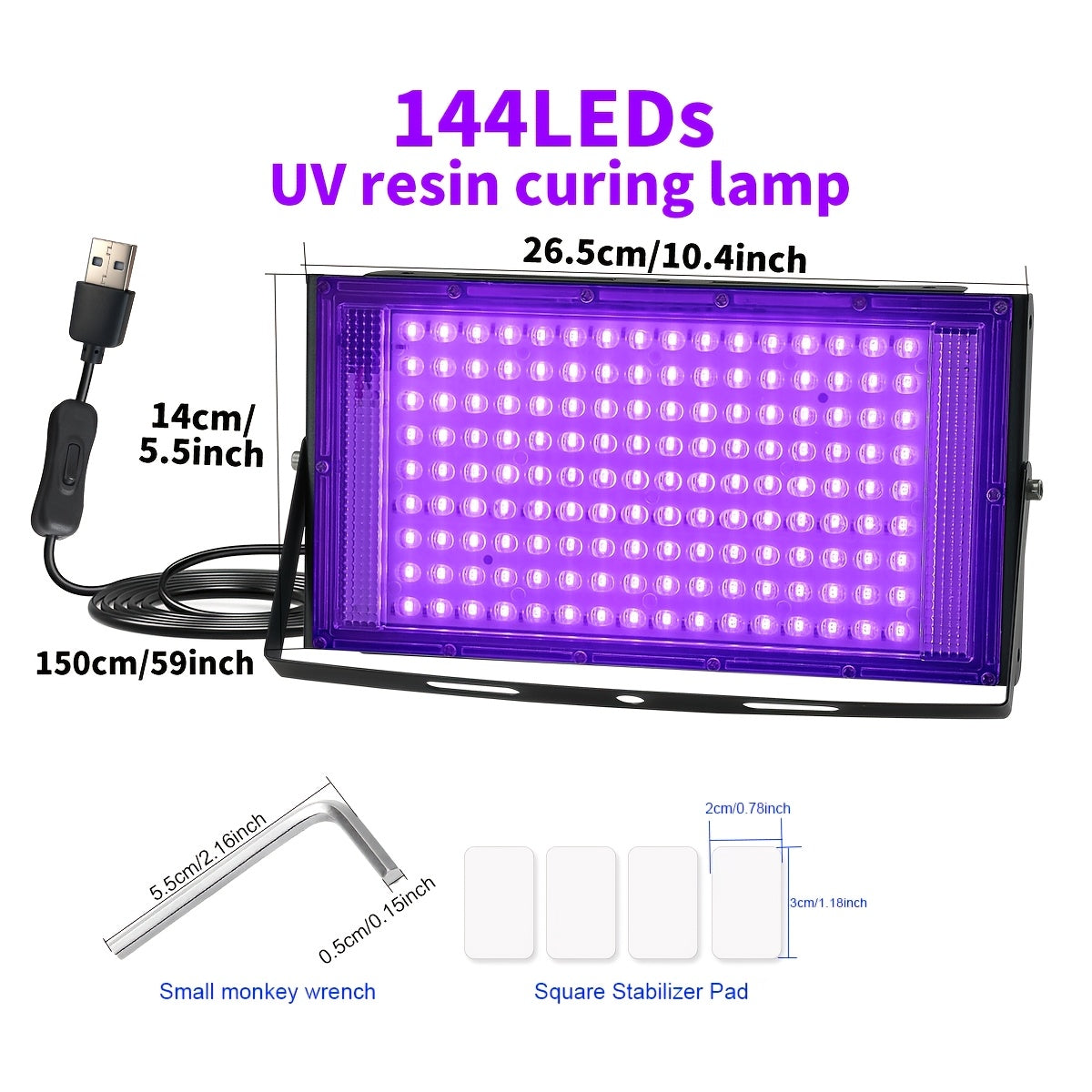Professional UV LED Resin Curing Lamp 96 or 144 LEDs High Power USB Plug and Play for DIY Jewelry Making Epoxy Resin Hardening Mold Curing Dark Violet