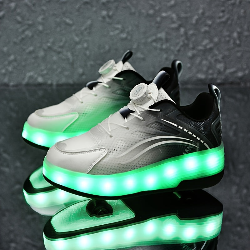 Kids LED Light-Up Roller Skates with Removable Wheels – Gradient Flashing Outdoor Skate Shoes for Boys & Girls, Balance Training Roller Skates, Fun Birthday Gift for Kids Ages 3-12