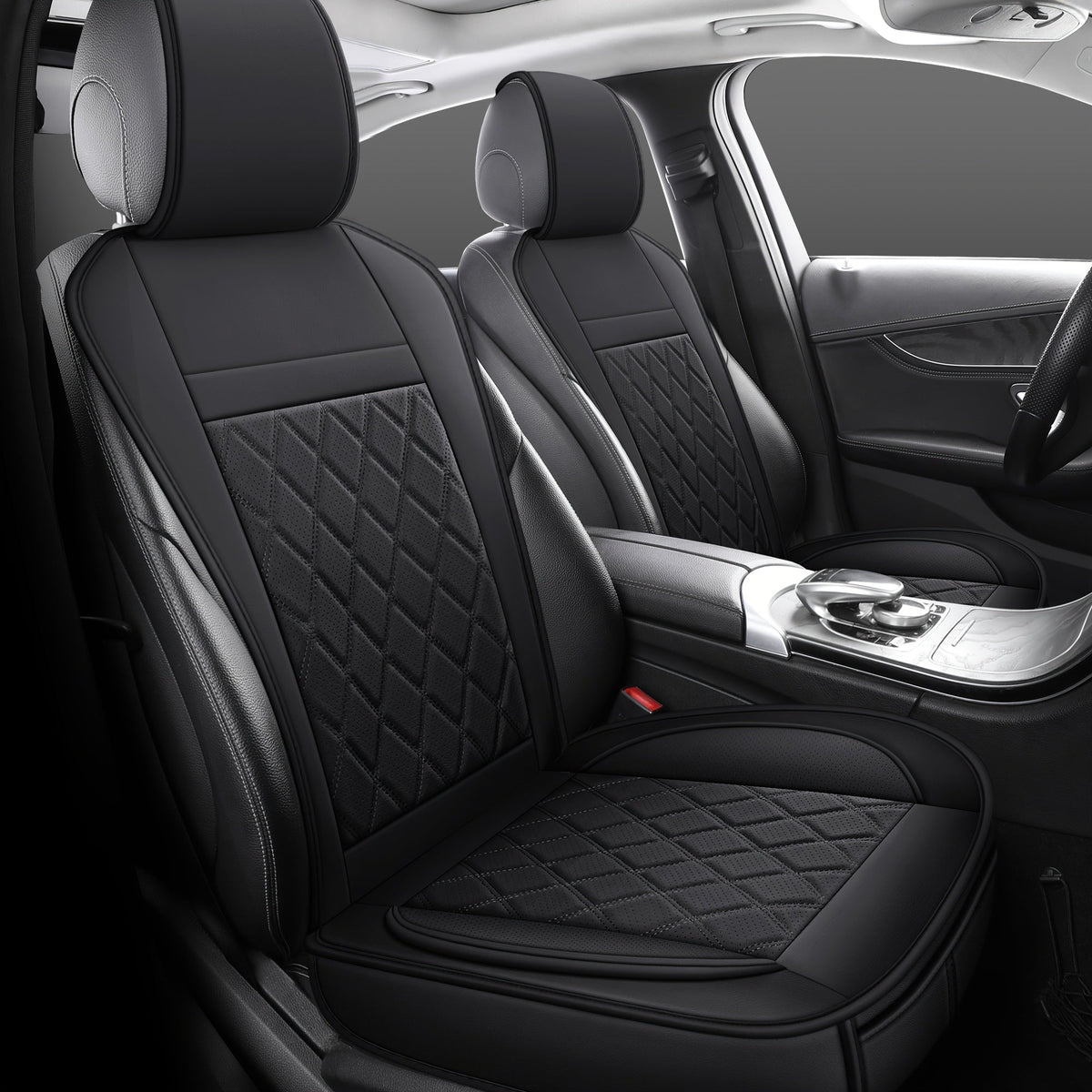 Universal Front Car Seat Covers 2 Pack Full Surround High-Back Bucket Seat Protector Anti-Slip Easy Install for Cars SUVs Trucks Multiple Colors and Styles Aero Wave Luxe Diamond Dynamic Stripe
