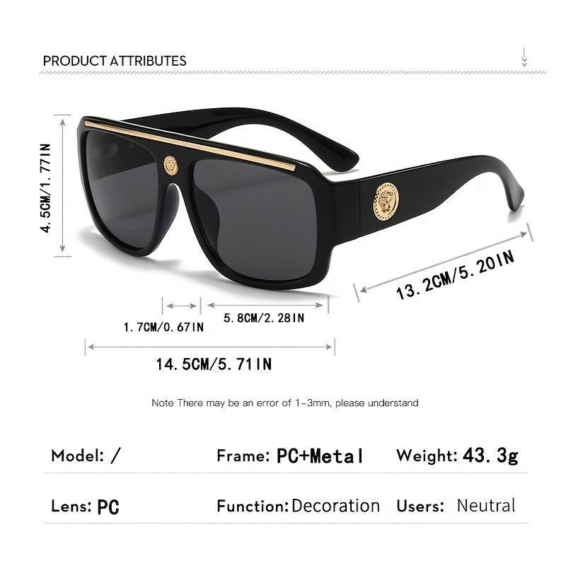 2-Pack Men's Cyberpunk Square Fashion Glasses with Metal Frame – Lightweight Street Style Sunglasses for Men, 8 Color Options, Daily Wear & Gift