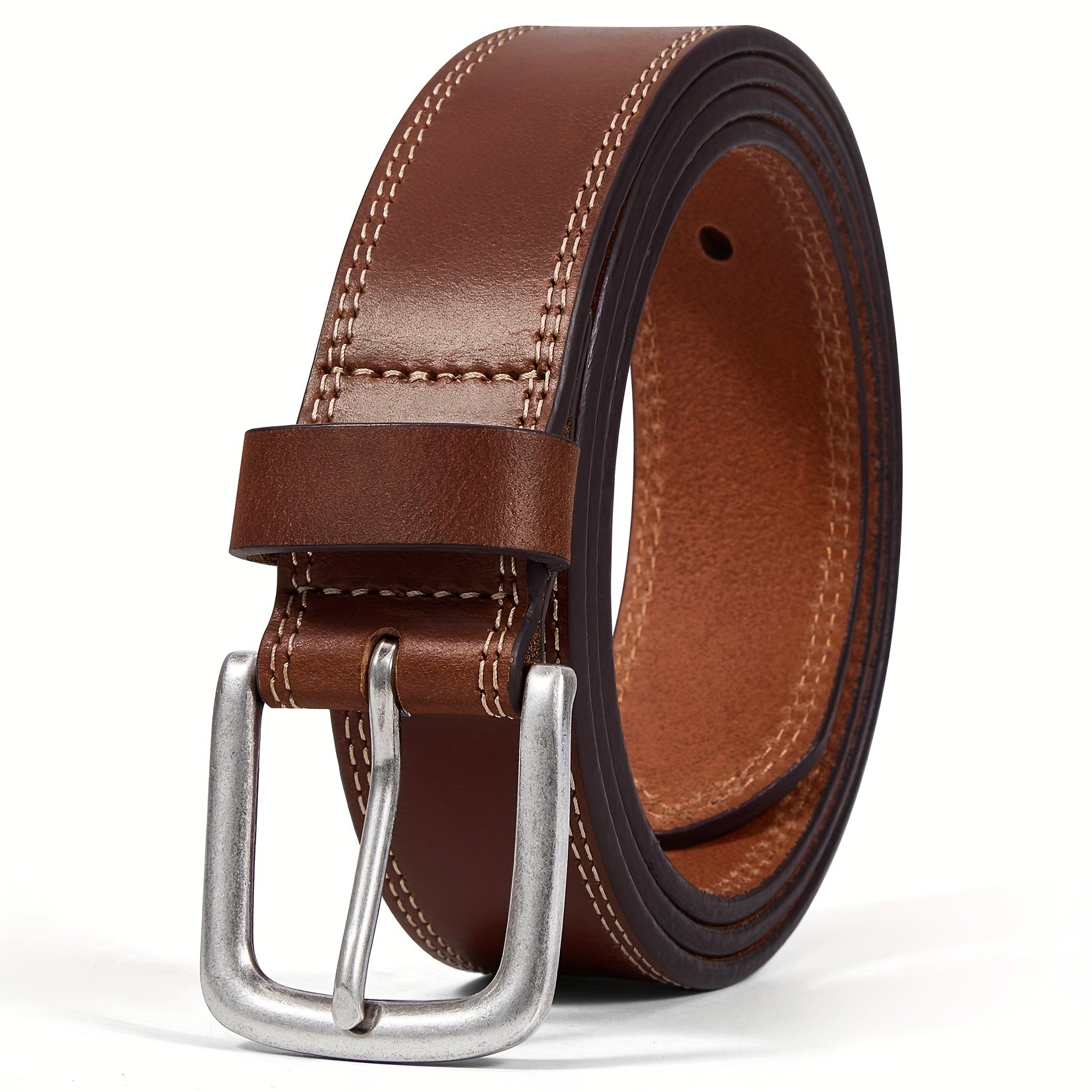 Men's Classic Full Grain Leather Jeans Belt with Gift Box - Handmade Fashion Casual Belt with Stainless Steel Buckle, Durable Black & Brown, Sizes 30-50, Perfect Gift for Him