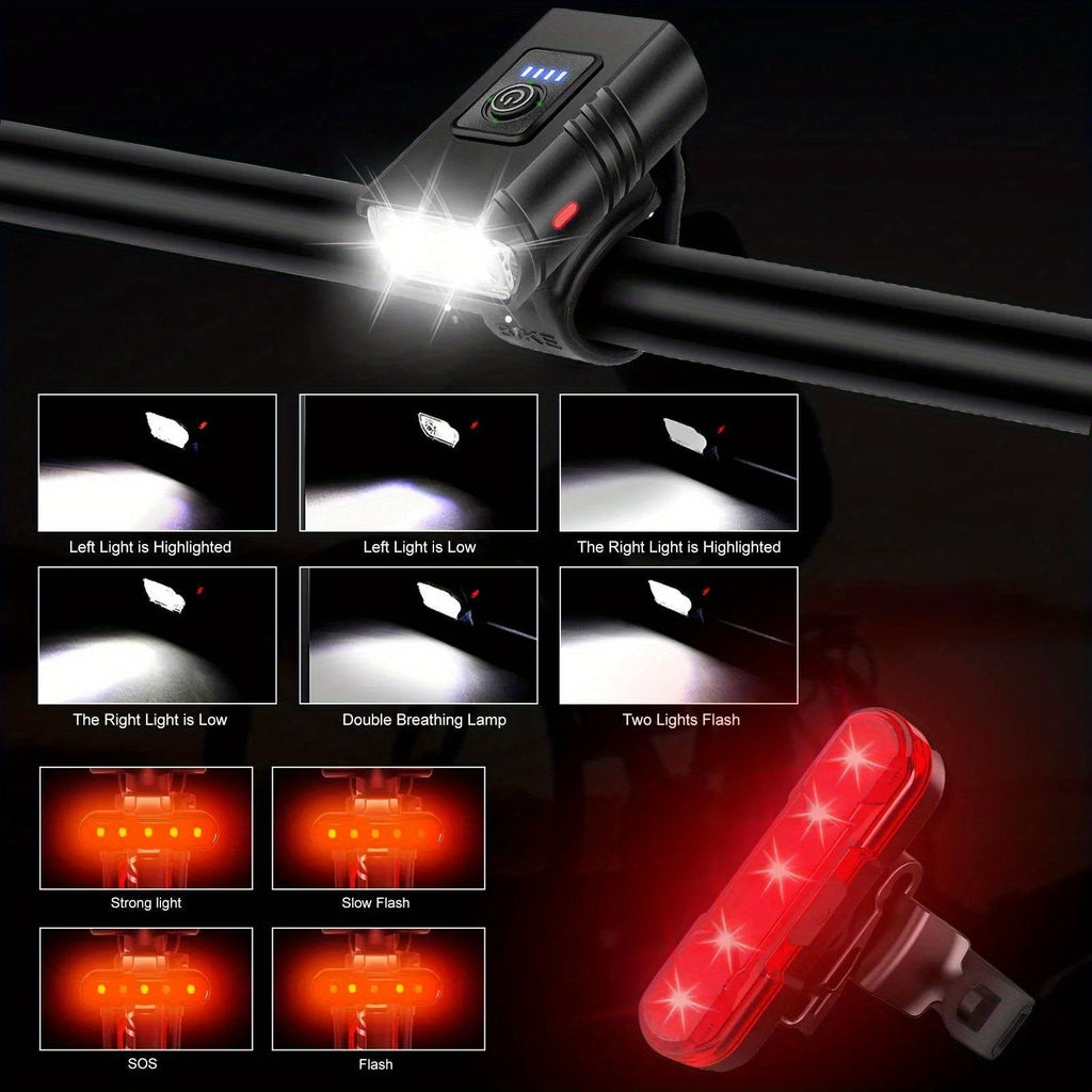 USB Rechargeable LED Bike Light Set with Whistle – 1500 Lumen Front Headlight & Rear Taillight, 6+4 Modes, LED Power Display, Portable Safe Night Cycling Light for Road Mountain Commuter Bike