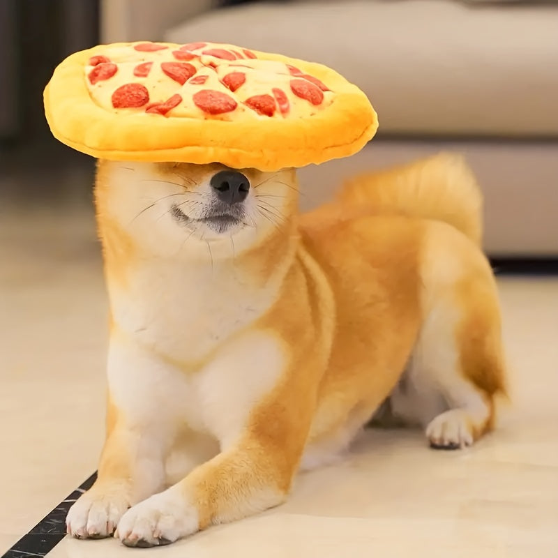 Squeaky Pepperoni Pizza Plush Dog Toy Soft Polyester Interactive Squeaker Chew Toy for All Breeds Puppies Adult Dogs Fun Food-Themed