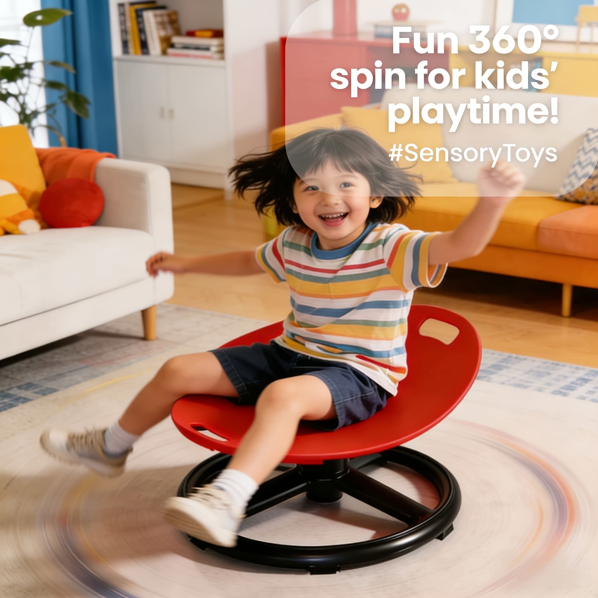 Spinning Sensory Chair for Kids with Autism & ADHD – Durable Plastic & Metal Indoor Outdoor Balance Coordination Vestibular Therapy Seat in Red & Blue for Children Sensory Play