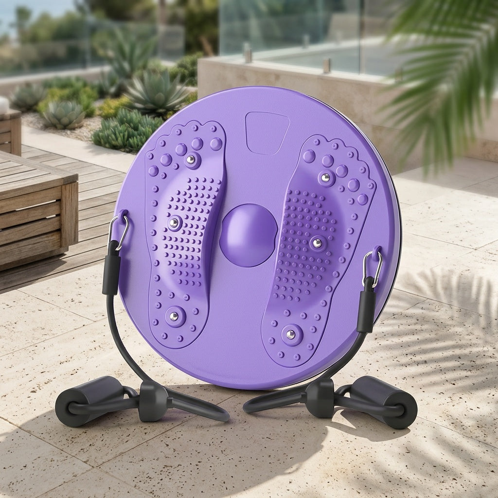 Magnetic Waist Twisting Disc with Resistance Cord – Home Gym Core Ab Workout Balance Board, Non-Electric Slimming Twist Trainer for Office & Home Exercise, Purple Pink Green