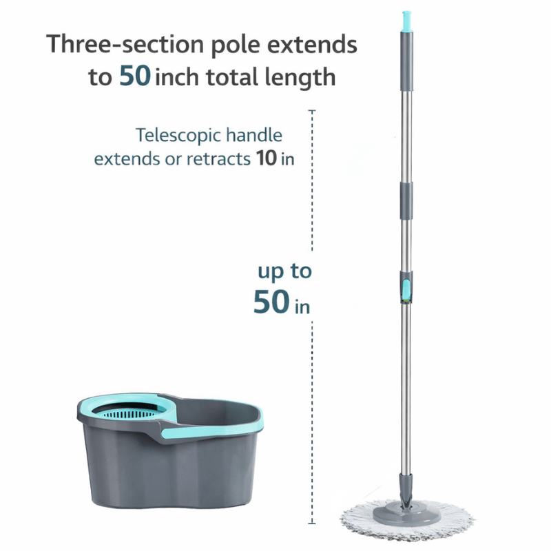 360° Spin Mop and Bucket Set with Wringer – Microfiber Mop Refills Stainless Steel Extended Handle Separate Compartment Floor Cleaning System for Hardwood Tile Laminate, Upgrade Option with 2 Refills