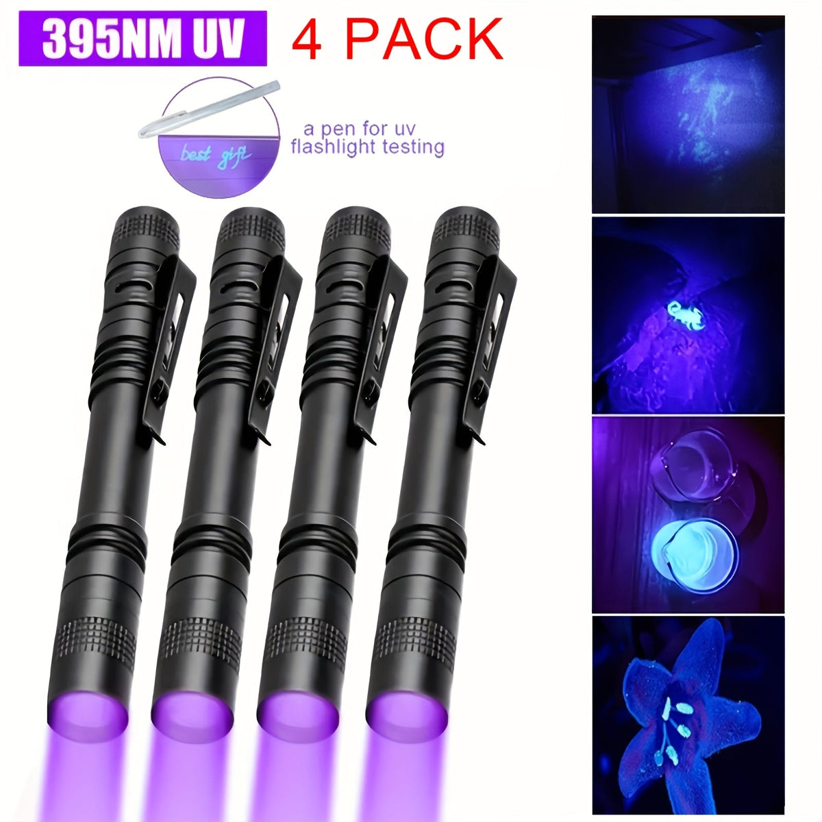 UV Blacklight Flashlight 395nm Portable Ultraviolet Light for Pet Urine Stain Detection Counterfeit Currency Scorpion Hunting Ringworm Inspection Multi-Pack 4 6 8 12pcs AAA Battery Powered