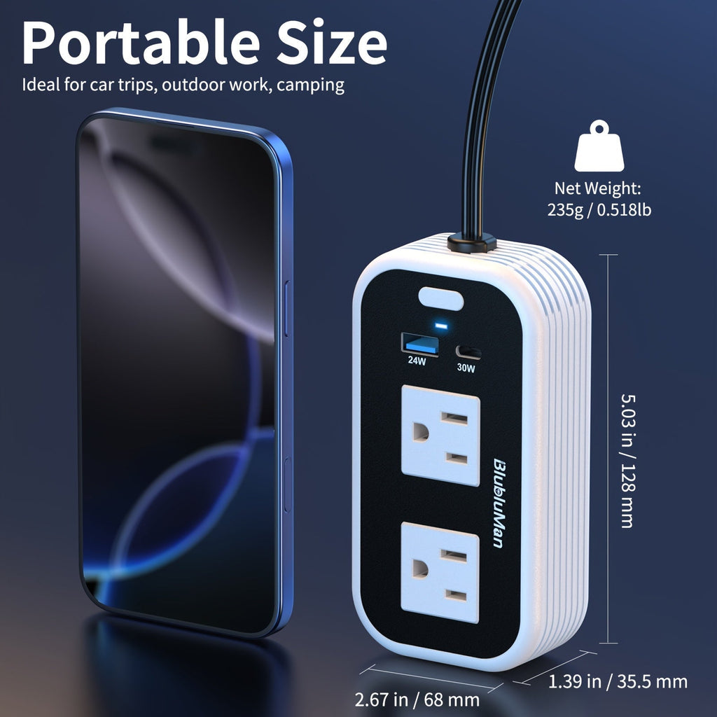 200W Car Power Inverter DC 12V to AC 110V with 30W USB-C PD Fast Charge 24W QC3.0 Car Outlet Adapter for Laptop Phone Tablet MacBook Road Trips Camping Trucks SUVs RVs
