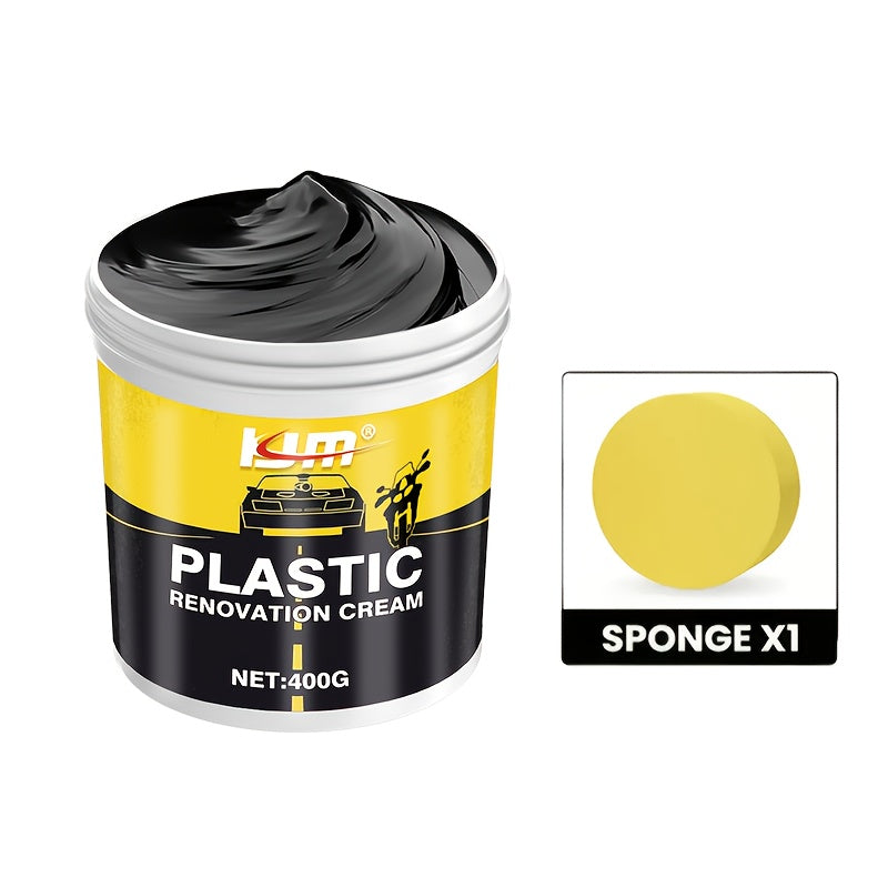 Car Plastic Rubber Repair Cream All-in-One Trim Restorer Scratch Remover Tire Shine Wax Anti-Cracking Anti-Aging UV Protection Formula for Interior Exterior Car Detailing Includes Sponge